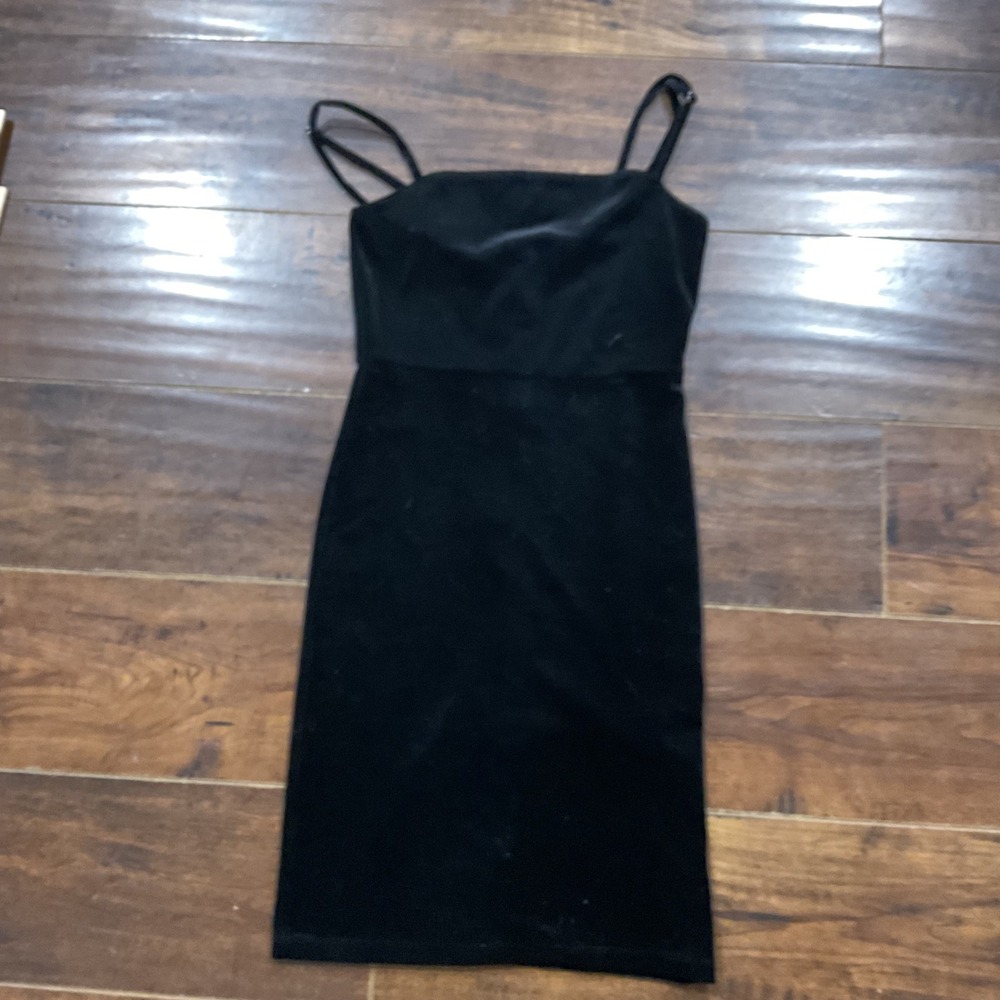Forever 21 Womens Black Velvet Bodycon Mini Dress Square Neck Small